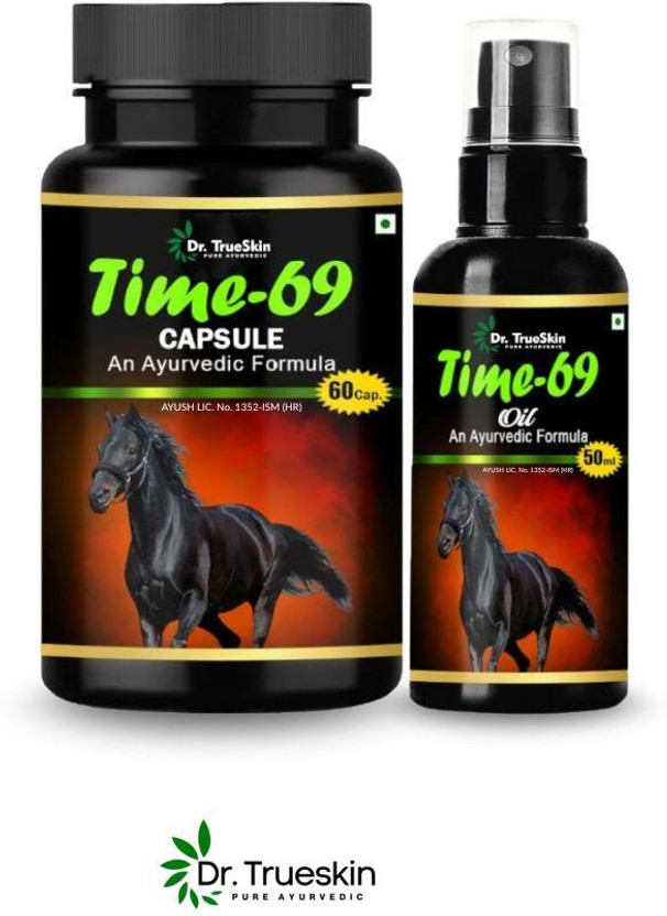 Dr.TrueSkin Time 69 Herbal Capsule + Oil Kit for Male Energy Boost(60 Capsules)