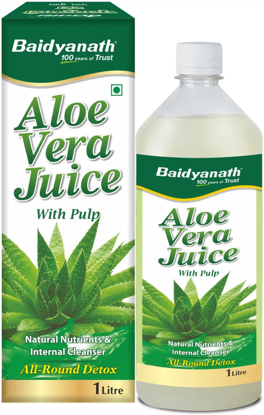 Baidyanath 99.6% Pure Aloe Vera Juice (with Pulp)- No Added Sugar | Source of Natural Nutrients, Boosts Immunity & Digestion, Rejuvenates Skin and Hair | For Complete All-Around Detox |(1 L)