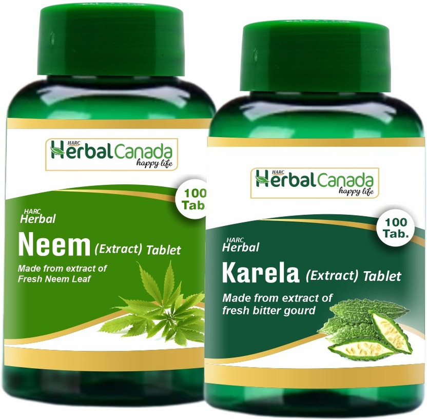 Herbal Canada Neem (100 Tablets) + Karela (100 Tablets) | Healthy Combo Pack(Pack of 2, 200 Tablets)