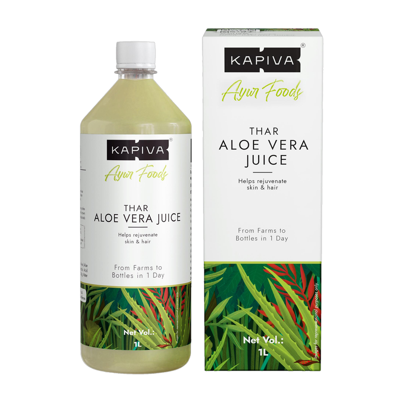 Kapiva Thar Aloe Vera Juice (with Pulp) | Rejuvenates Skin and Hair | Natural Juice made within 4 hours of harvesting | No Added Sugar(1 L)