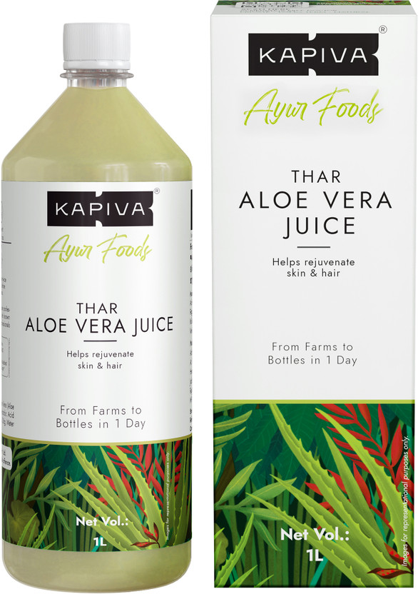 Kapiva Thar Aloe Vera Juice (with Pulp) | Rejuvenates Skin and Hair | Natural Juice made within 4 hours of harvesting | No Added Sugar(1 L)
