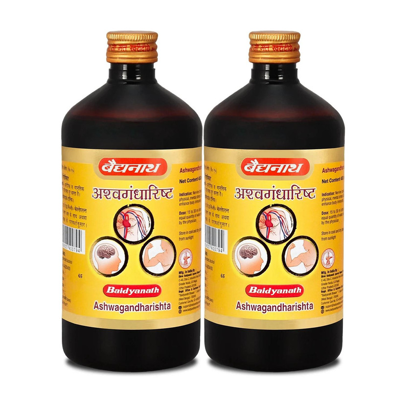 Baidyanath Ashwagandharishta | Helps to handle Physical, Mental & Emotional Stress & Anxiety | Improves overall health & restores Strength |(Pack of 2, 450 ml, 450 ml)