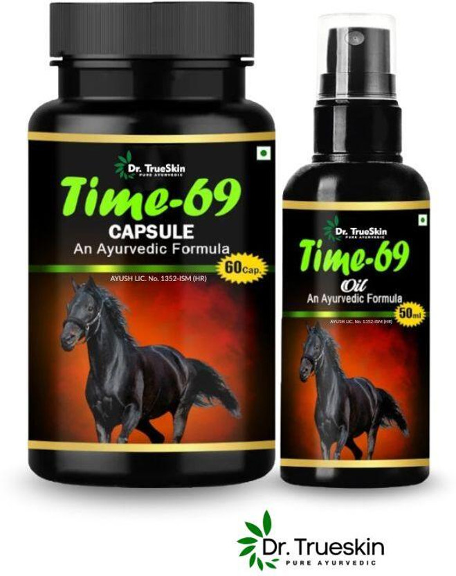 Dr.TrueSkin Time 69 Men’s Herbal Capsule and Oil Performance Kit(60 Capsules)