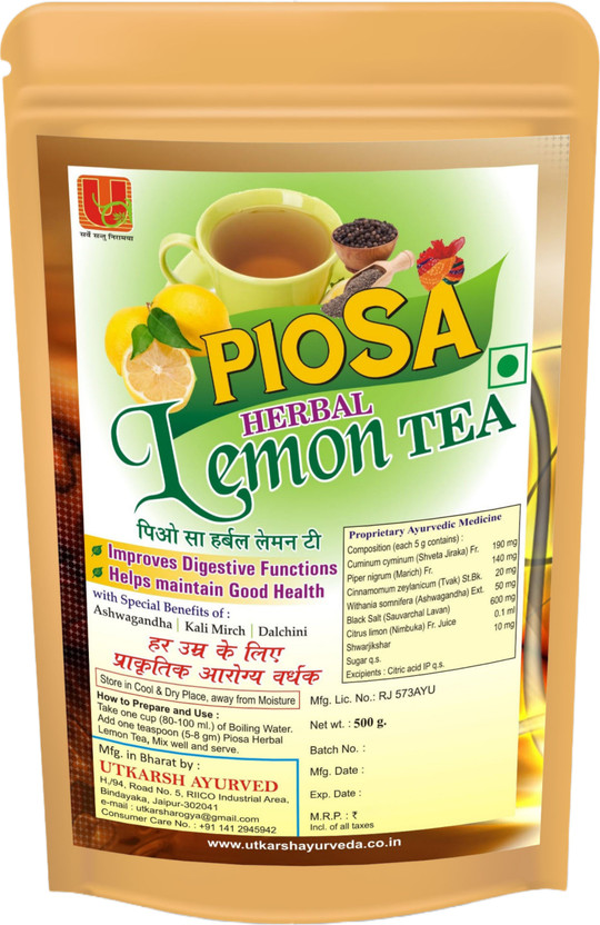 Utkarsh Utkarsh Ayurveda PIOSA Herbal Lemon with Ashwagandha | 100 cups | Detoxifies body(500 g) - Flipkart Deal