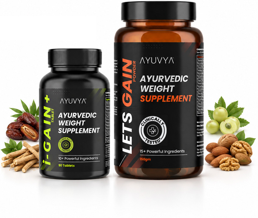 Ayuvya i-GAIN+ & Lets Gain, Clinically Proven Combo, Supports appetite improvement Weight Gainers/Mass Gainers(150 g, 90 No, Unflavoured)