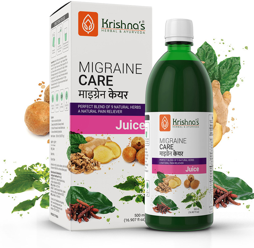 Krishna's Herbal & Ayurveda Migraine Care Juice | Naturally Relieves Migraine Pain | Helps Manage Hypertension and Depression | Strengthens Body(500)