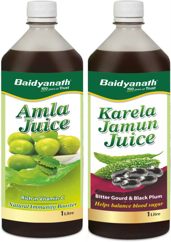 Baidyanath Karela Jamun + Amla Juice Combo |Natural Remedy For overall Health and Wellness |Rich in antioxidants|Helps in Reducing the Bad Cholesterol Levels-1L(Pack of 2, 2 L)