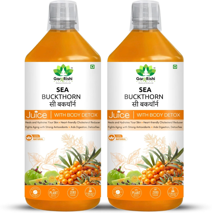 GargRishi Sea Buckthorn Juice Ayurvedic Herbal Detox Tonic with Vitamin C & Omega 3,6,7,9(Pack of 2, 1000 ml)