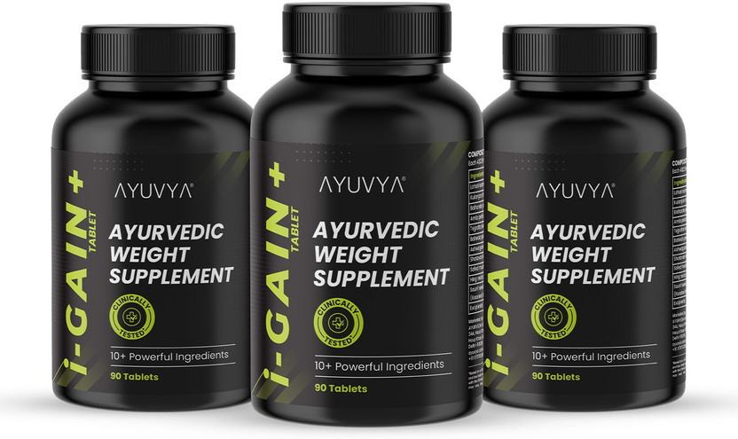 Ayuvya i-GAIN+, Clinically Proven Ayurvedic Weight Gainer Combo Supports energy level(Pack of 3, 270 Tablets)