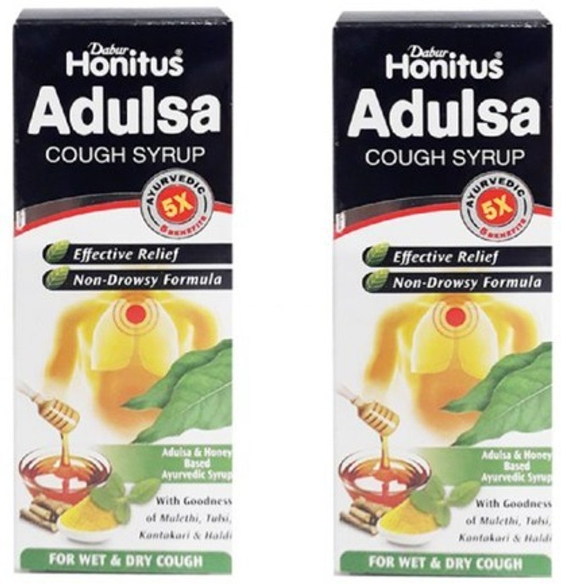 Dabur Honitus Adulsa Cough Syrup with Mulethi, Tulsi, kantakari & Haldi 200 ml(Pack of 2, 200 ml)