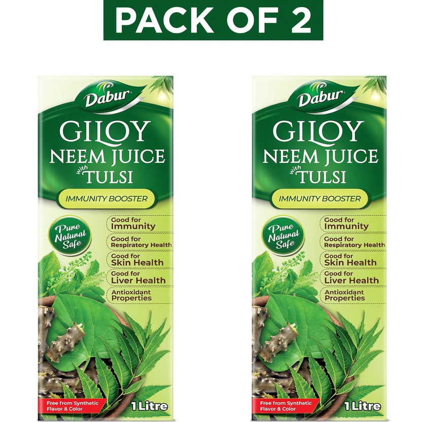 Dabur Giloy Neem Juice with Tulsi: 100% Ayurvedic Health Juice for Immunity Boosting(Pack of 2, 2)