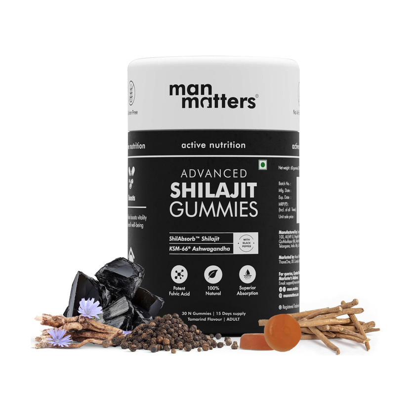 Man Matters Advanced Shilajit Gummies With Ashwagandha KSM66 & Black Pepper |Boosts Strength(30 Tablets)