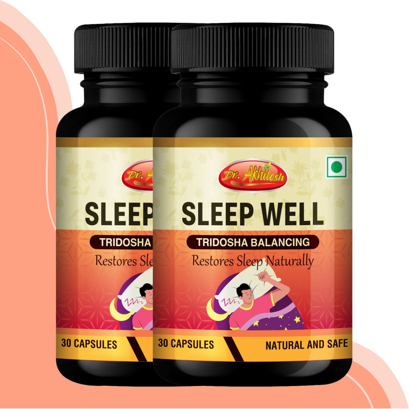 Dr.Akhilesh Sleep-Well Herbal Sleep Support Capsules Pack of 2 Bottles(Pack of 2, 60 Capsules)