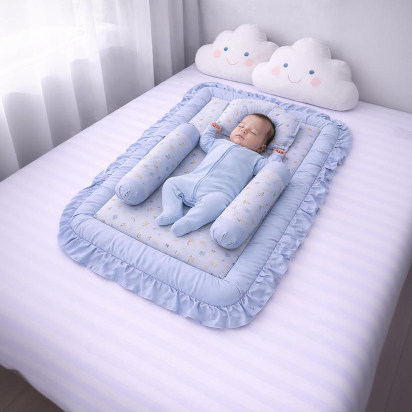 BABYBEDS COTTON BABY BEDDING SET Baby Crib Bedding Set SQUARE DESIGN WITH 27*37 INCH KING SIZE BABY GADDA / BEDDING SET(Fabric, LAVENDER)