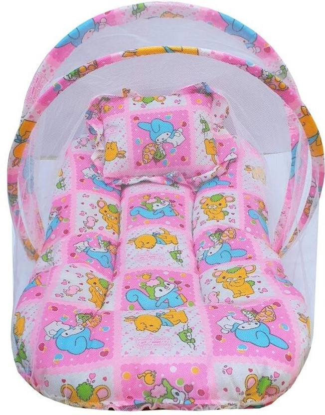 Little Little Baby Bedding Set with mosquito net for new born | Cotton | Baby Bed | Foldable mattress | Pink Standard Crib(Fabric, Pink) - Flipkart Deal