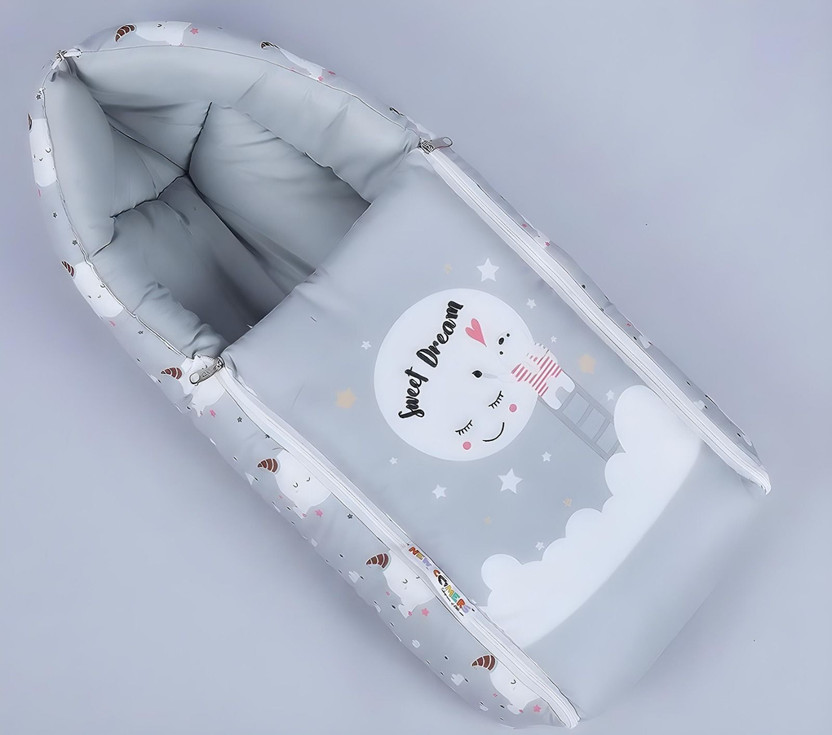 Melvort 3 in 1 Baby Bed, Sleeping Bag & Carry Nest, Cotton Baby Bedding for New Born for Baby Carrying Pack of 1 Moon Design(Fabric, Grey)