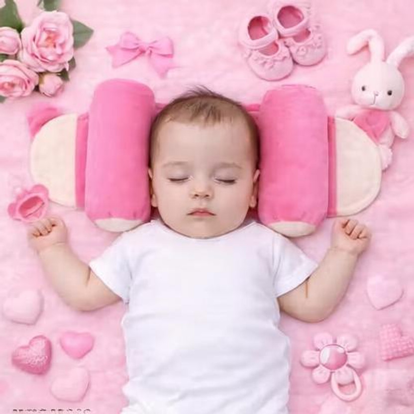 Get IT Baby Sleeping Pillow Side Rollers | Newborn Neck Anti-Flat Head Pillow 0–12 | Baby Head Pillow Baby Head Pillow(Fabric, Pink)
