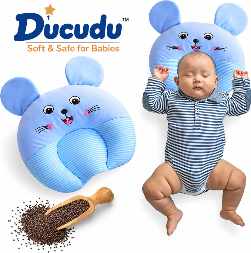 Ducudu Rai Pillow Velvet, Baby Head Shaping Takiya Soft Pillow Infant Anti-Roll Pillow,U-Shaped / Indented Pillow Mini, and Convertible crib designs(Fabric, Light Blue)