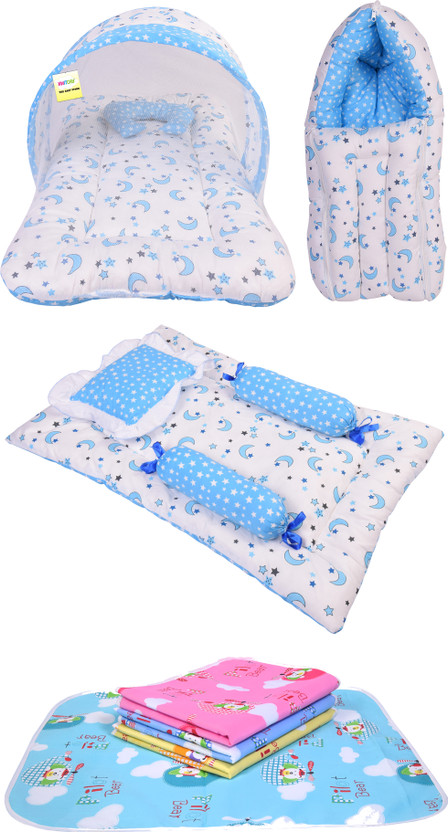 Kwitchy New Born Baby Care Essential Bedding Set Combo standard Crib(Fabric, Blue)