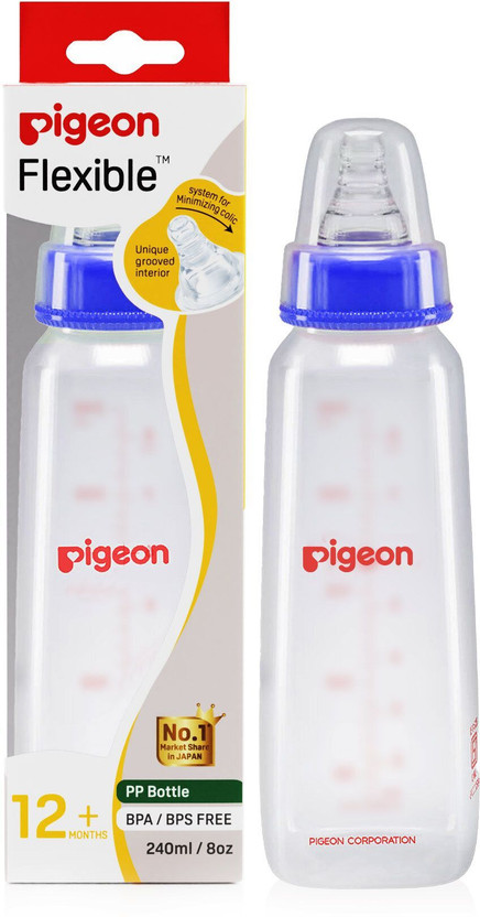 Pigeon Peristaltic baby feeding bottle Square Base nipple LL - 240 ml(Blue)