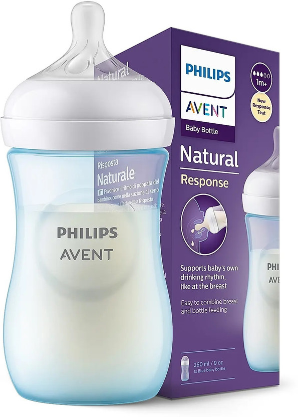 Philips Avent Natural Response Baby Bottle SCY903/21 | 1m+ age | Blue | BPA free - 260 ml(White, Blue)