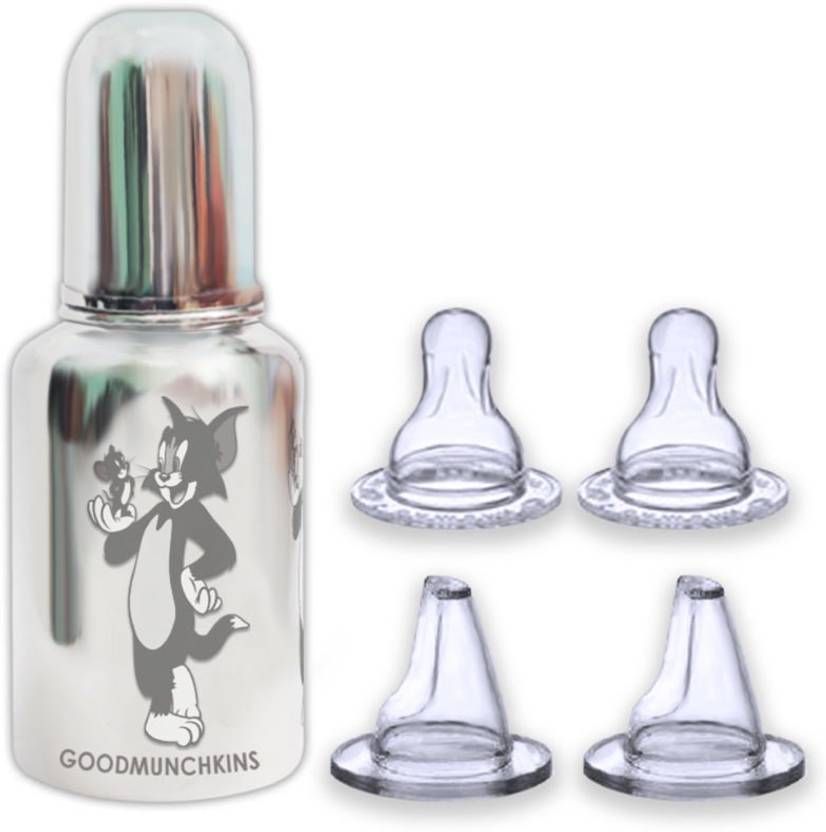 Goodmunchkins Stainless Steel Feeding Bottle with 4 Silicone Niple/304