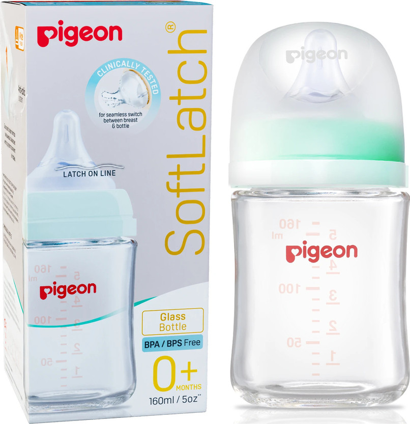 Pigeon Wide Neck 3 Glass baby feeding Bottle With Nipple - 160 ml(Green)