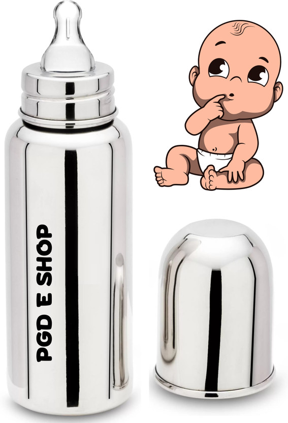 PGD Little One Feed Bottle for baby milk feeding With teat Silicone Nipple - 300 ml(Stainless Steel)