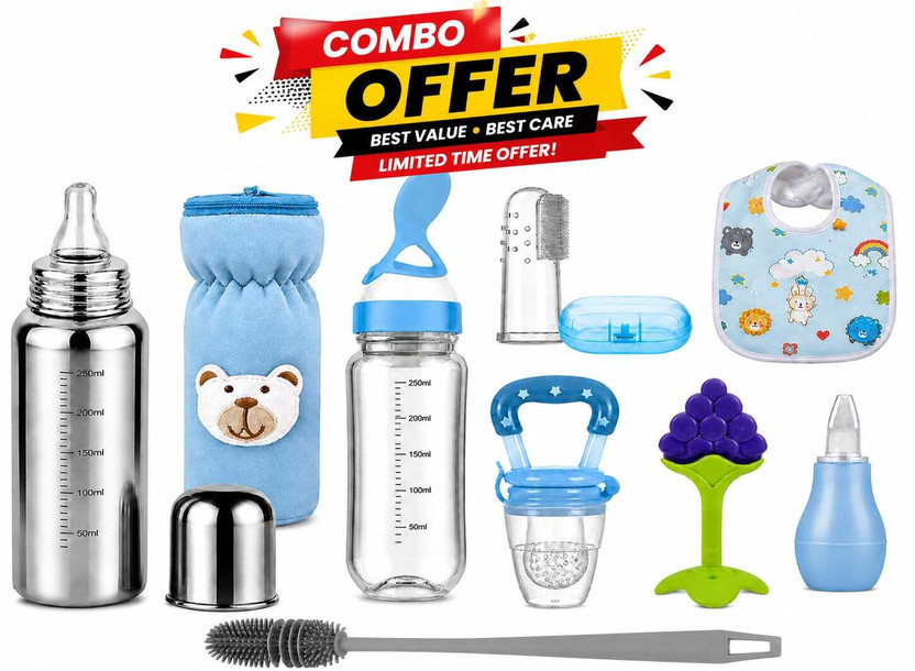 Y.GOYAL&CO. Baby Feeding & Care Combo Kit with Stainless Steel Bottle and Accessories(Multicolor)