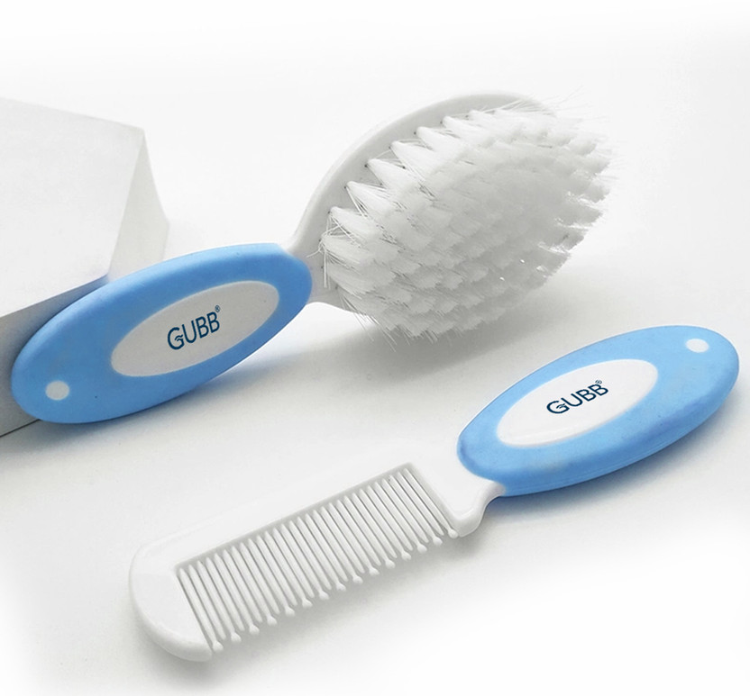 GUBB Baby Comb and Brush Set, Soft Nylon Bristles, Premium Grooming Kit,, 0 + M(Blue)