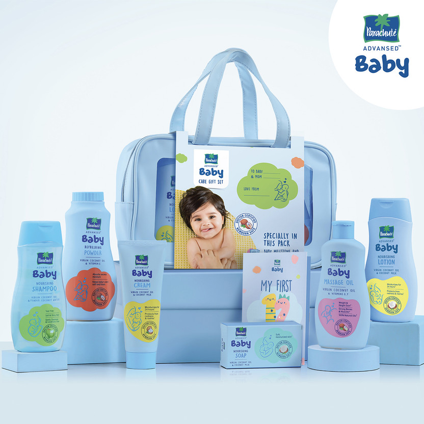 Parachute Advansed Baby Gift Pack with New Born Baby essentials | With Travel friendly Clear Bag(Blue)