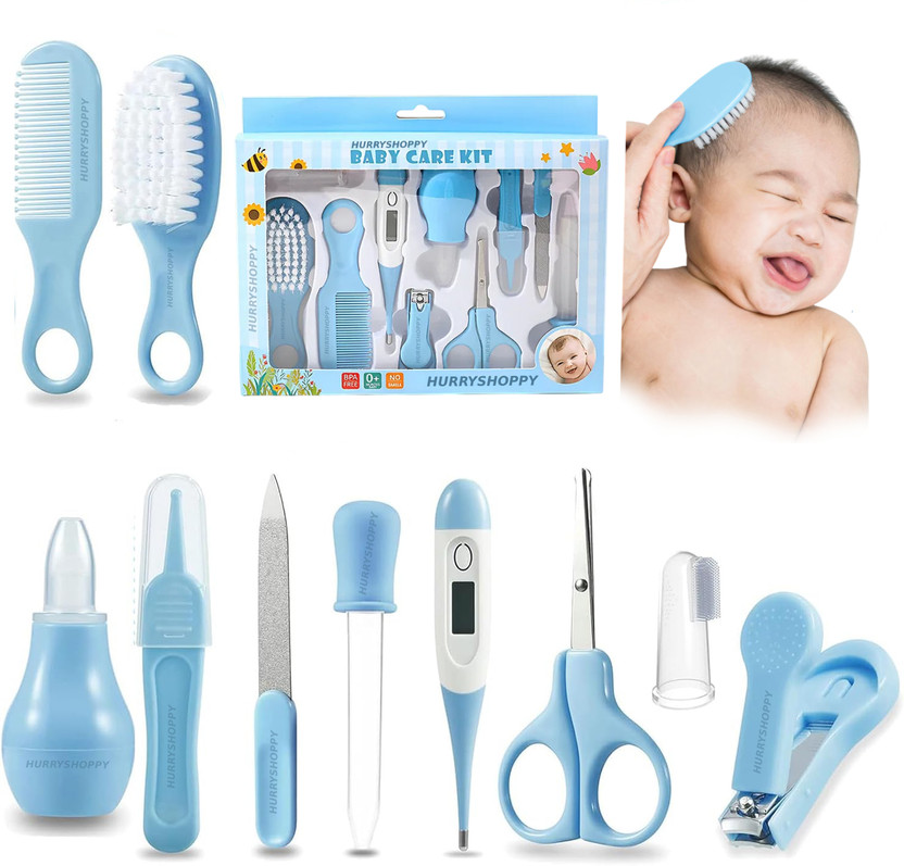 HurryShoppy New Born Baby Care Products Kit Health Grooming Product Set With Thermometer(Blue)