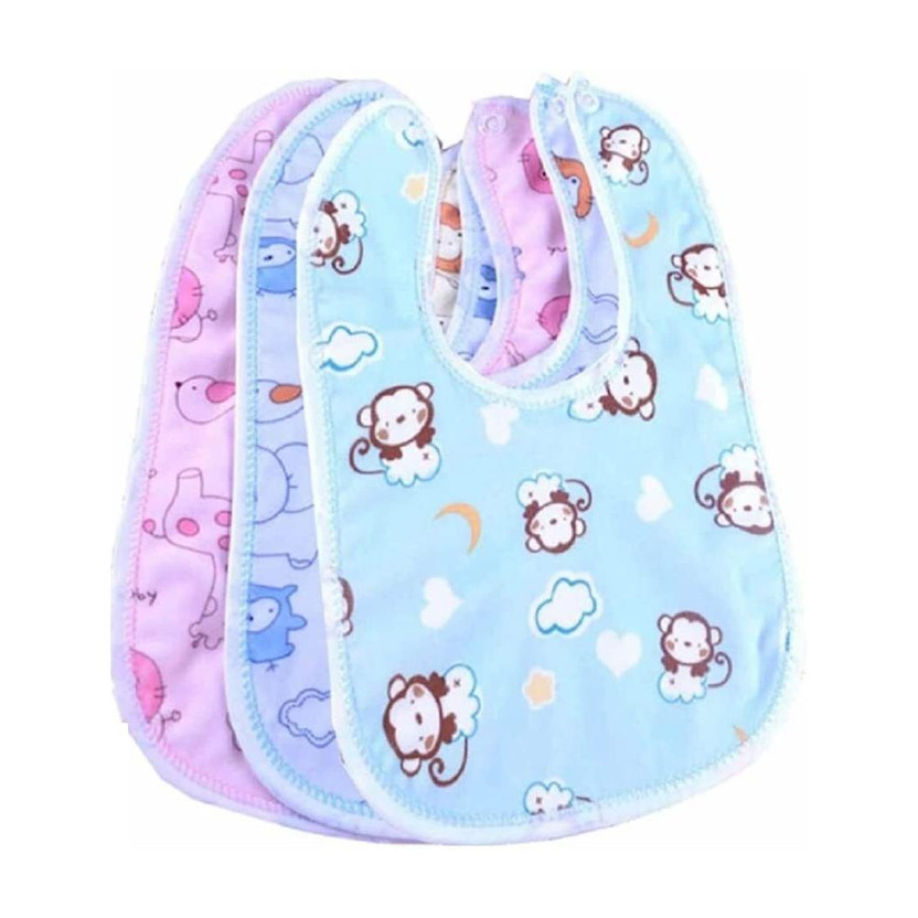 Wagwanfly Baby Button Bibs Apron for Feeding and Drooling Cute Animated Print with Button(Multicolor-1)