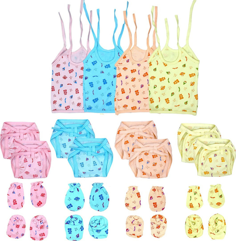 Romzen New Born Baby Care Cloth Set, Baby Boy Dress, Reusable & Easy to Wash(20 Pcs, 4 Jabali, 4 Pair of Hand & 4 Pair of Leg Mittens, 8 Nappy, Multicolor)