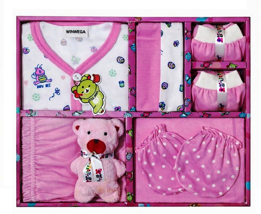 Winwega Newborn Baby 0 to 3 Month Gift Set 7 Pic Breathable Cotton Fabric(Green, White)