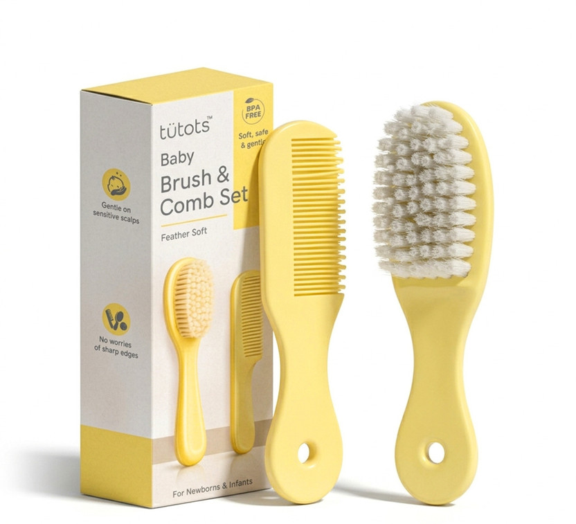 tutots Baby Hair Brush & Comb Set, Gentle, Safe & Easy Grooming for Infants & Toddlers(Yellow)
