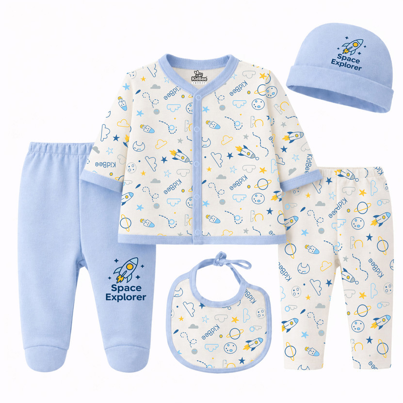 KidBee Newborn Baby Infant Starter Clothing Gift Pack of 5 (0-6 Months)(LightSteelBlue)