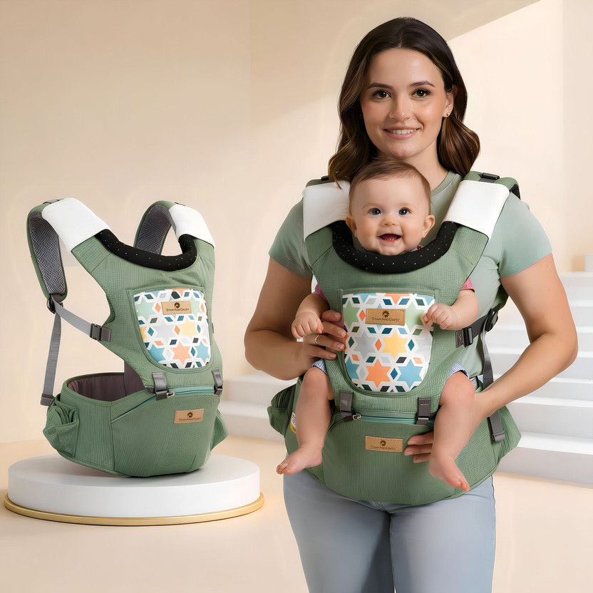 StarAndDaisy 4 in 1 Baby Carrier with Hip Seat, Adjustable Carrier for Newborn to Toddler Baby Carrier(Green, Hip Carry)