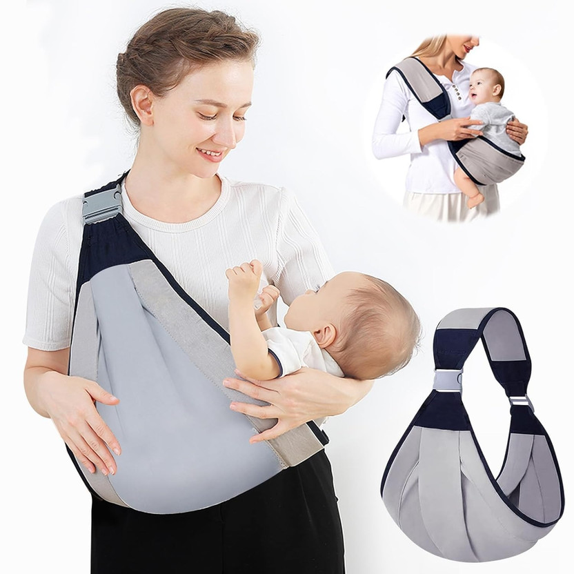 NME Collection Lightweight Adjustable Baby Sling Carrier – Soft Breathable Newborn Holding Wrap Baby Carrier(Grey, Front Carry facing in)