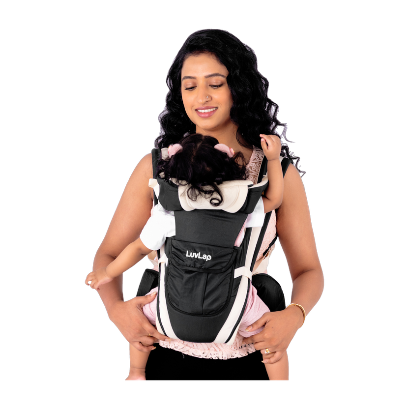 LuvLap Elegant Baby Carrier with 4 carry positions, for 4 to 24 months baby, Baby Carrier(Black, Back Carry)