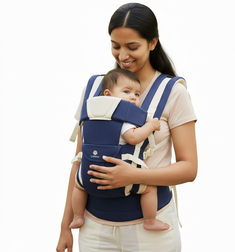 Lilnino Bag Baby Carrier | Front & Back Carrying Positions | 0 - 2 Years Baby Carrier(Navy Blue, Front carry facing out)