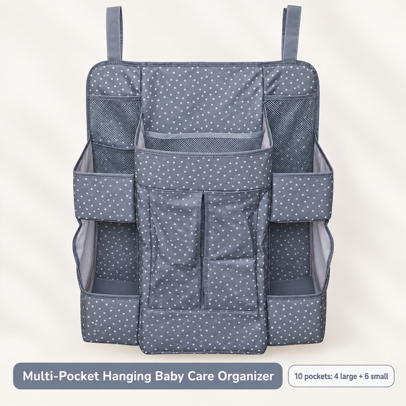 DeoDap DeoDap Multi-Pocket Hanging Baby Care Organizer for Diapers & Essentials Baby Cuddler(Grey, Front Carry facing in) - Flipkart Deal
