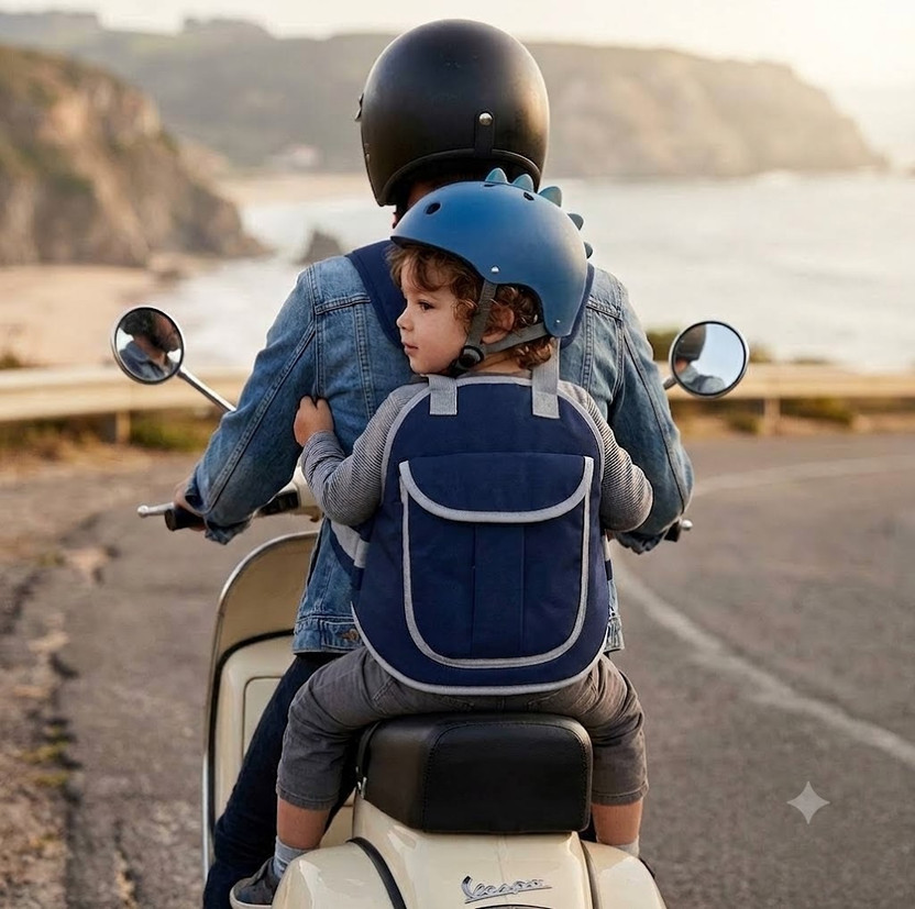 MOMSCAPE MOMSCAPE Two Wheeler Kid Safety Belt Adjustable Padded Strap for Sitting Back Travel Baby Carrier(Navy Blue, Back Carry) - Flipkart Deal