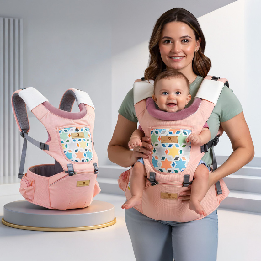StarAndDaisy 4 in 1 Baby Carrier with Hip Seat, Adjustable Carrier for Newborn to Toddler Baby Carrier(Multicolor1, Hip Carry)
