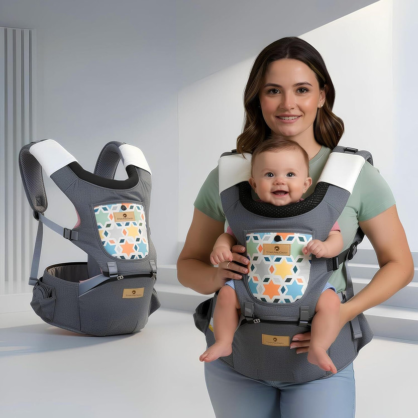 StarAndDaisy 4 in 1 Baby Carrier with Hip Seat, Adjustable Carrier for Newborn to Toddler Baby Carrier(Grey, Hip Carry)