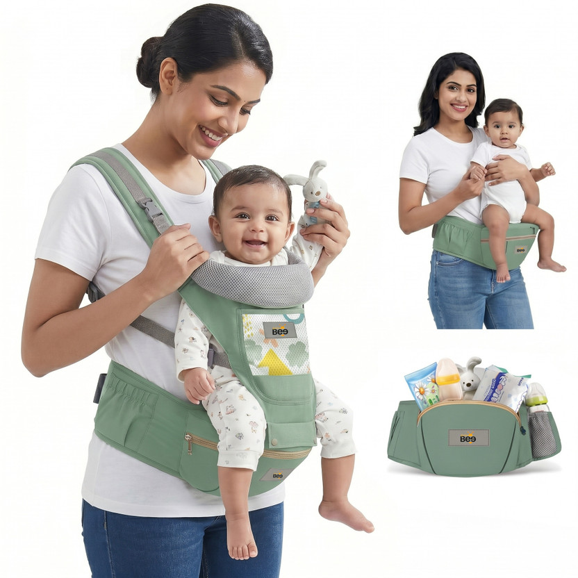 Golden Bee Baby carrier with Hip seat ,Multi carry Position,Ergonomic design( 4-36 months) Baby Carrier(Green, Hip Carry)