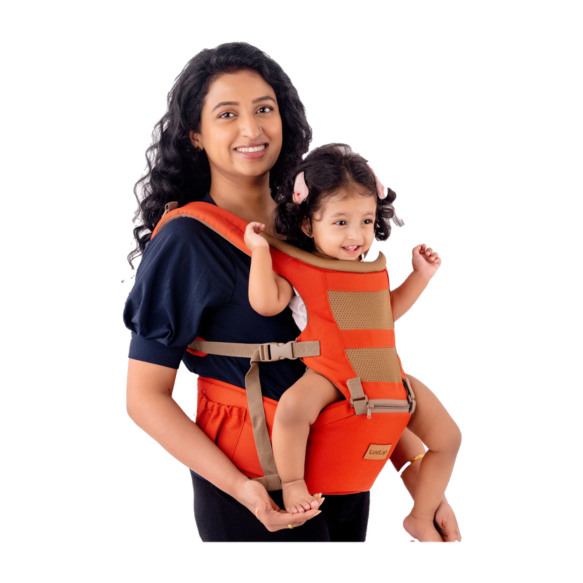 LuvLap Royal Baby Hip Seat Carrier with 4 Carry positions, for 4 to 24 months Baby Carrier(Orange, Hip Carry)