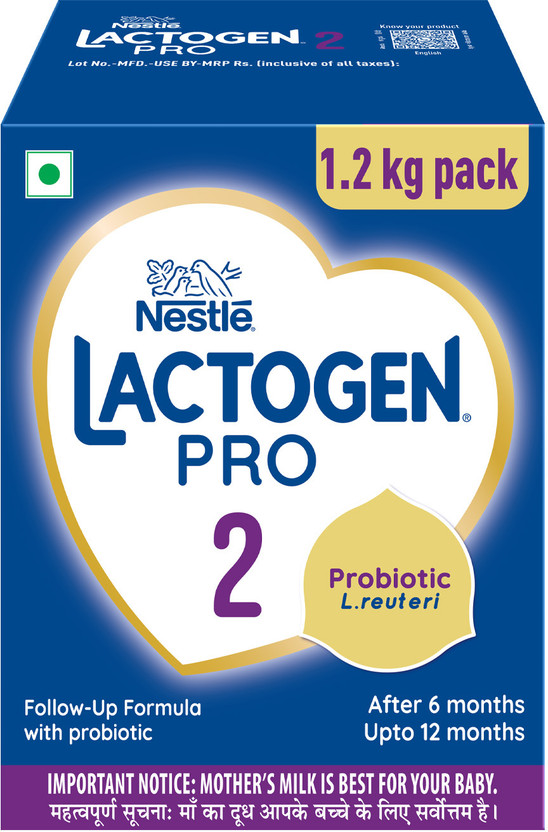 Nestle Lactogen Pro 2 Powder, Follow-Up Formula with Probiotic, 6 Months to 12 Months, Bag-in-Box(1.2 kg, 6+ Months)