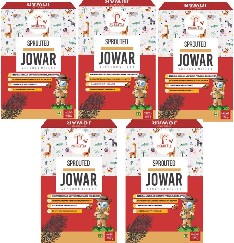 Pueritia Sprouted Jowar Millet Flour Powder Gluten Free Natural Healthy Nutrition Blended Cereal(1 kg, Pack of 5, 24+ Months)