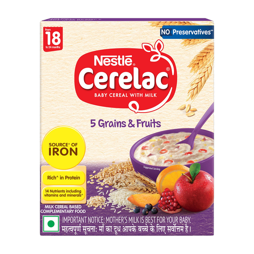 Nestle Cerelac 5 Grains & Fruits Baby Food Cereal with No Preservatives Cereal(300 g, 18+ Months)
